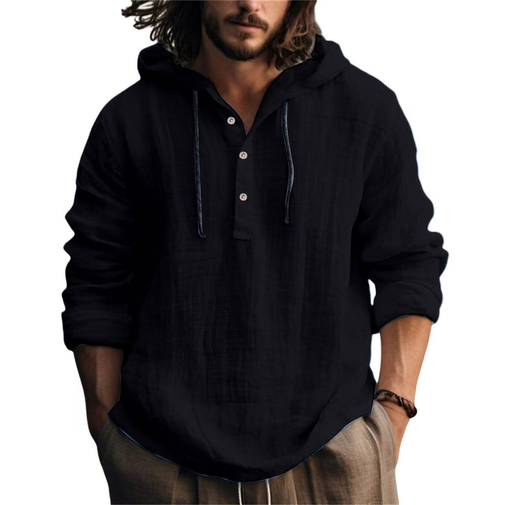 Button Hooded Pullover