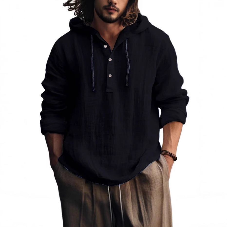 Button Hooded Pullover