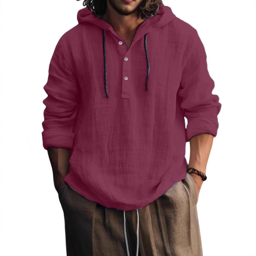Button Hooded Pullover