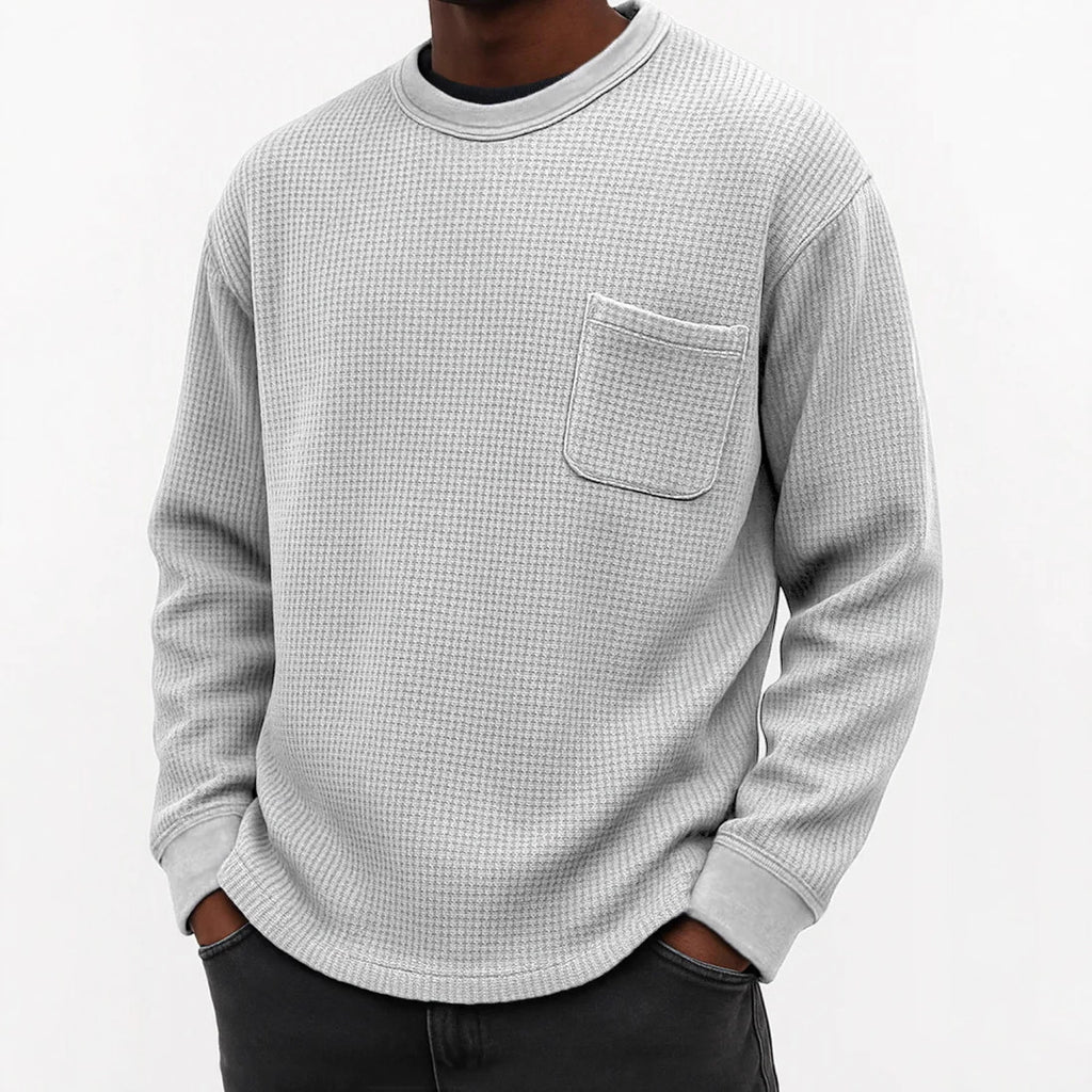 Waffle Knit Pocket Crewneck