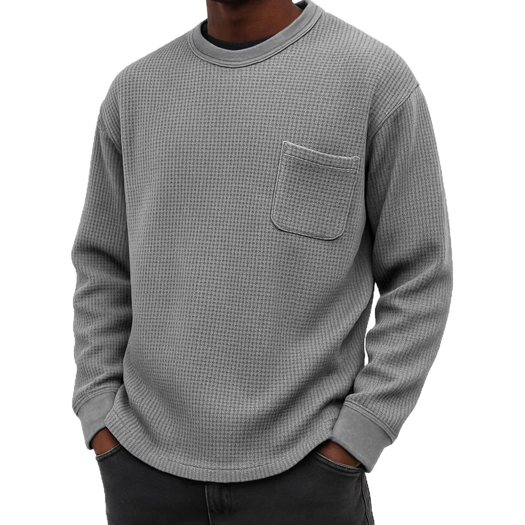 Waffle Knit Pocket Crewneck