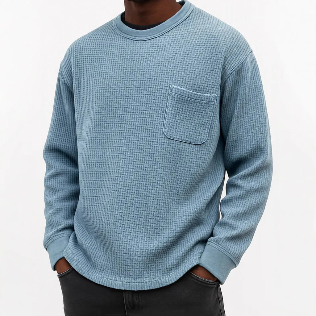 Waffle Knit Pocket Crewneck