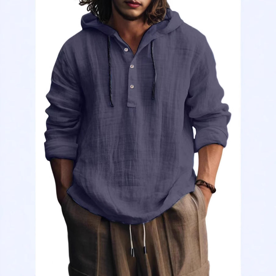 Button Hooded Pullover