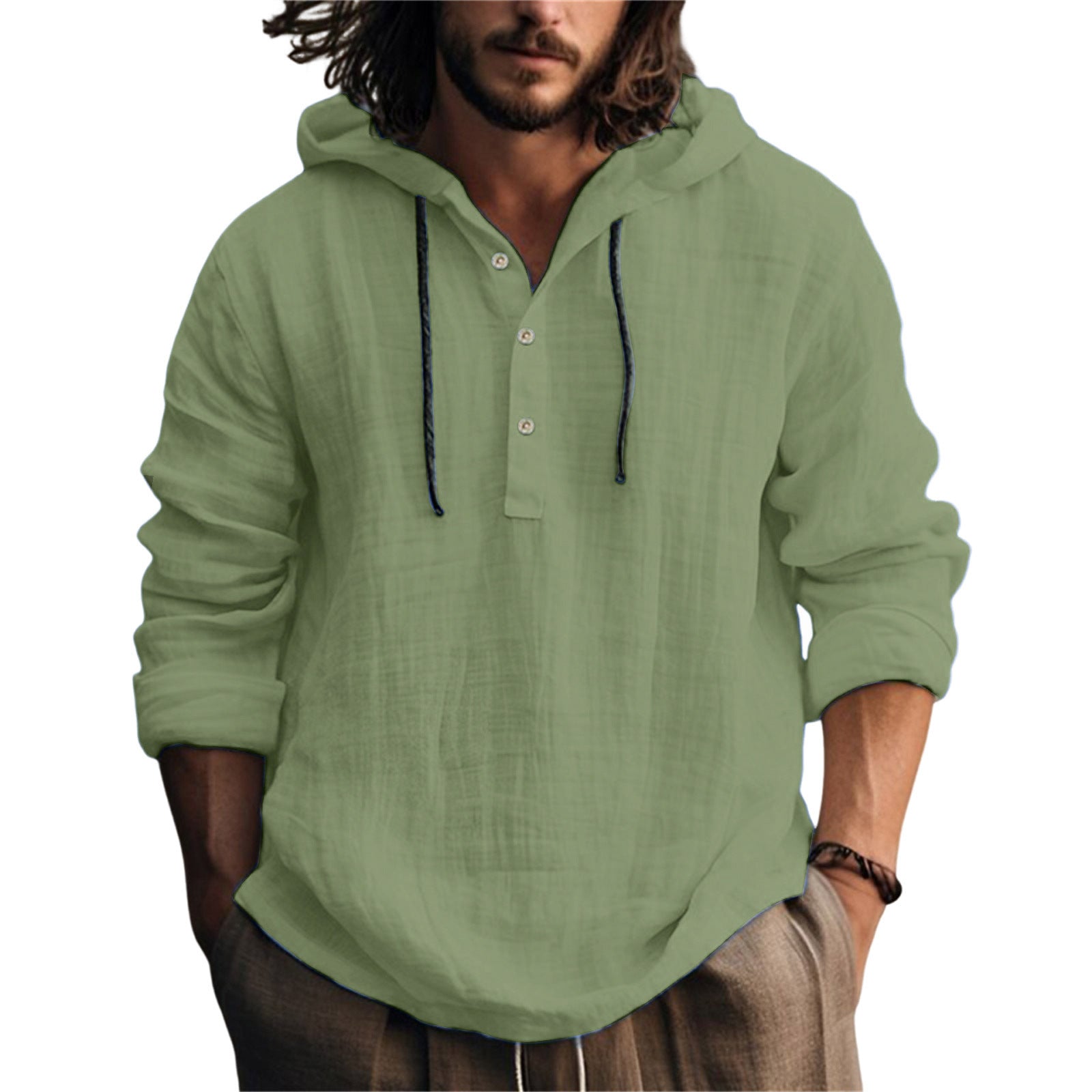 Button Hooded Pullover